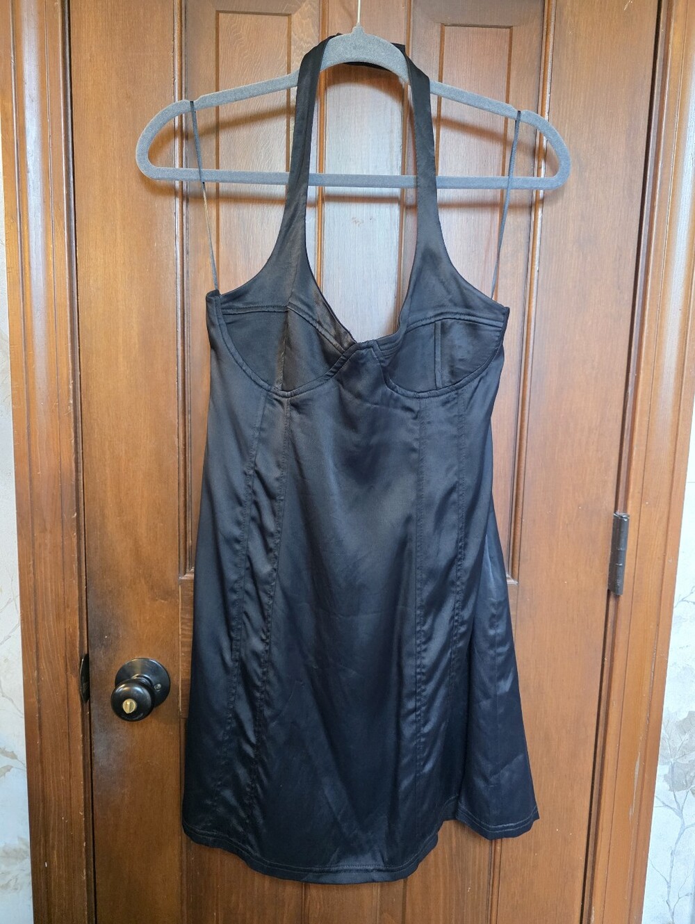 Zara Black Mini Dress Bustier Halter Sz Large See Close-up Detail